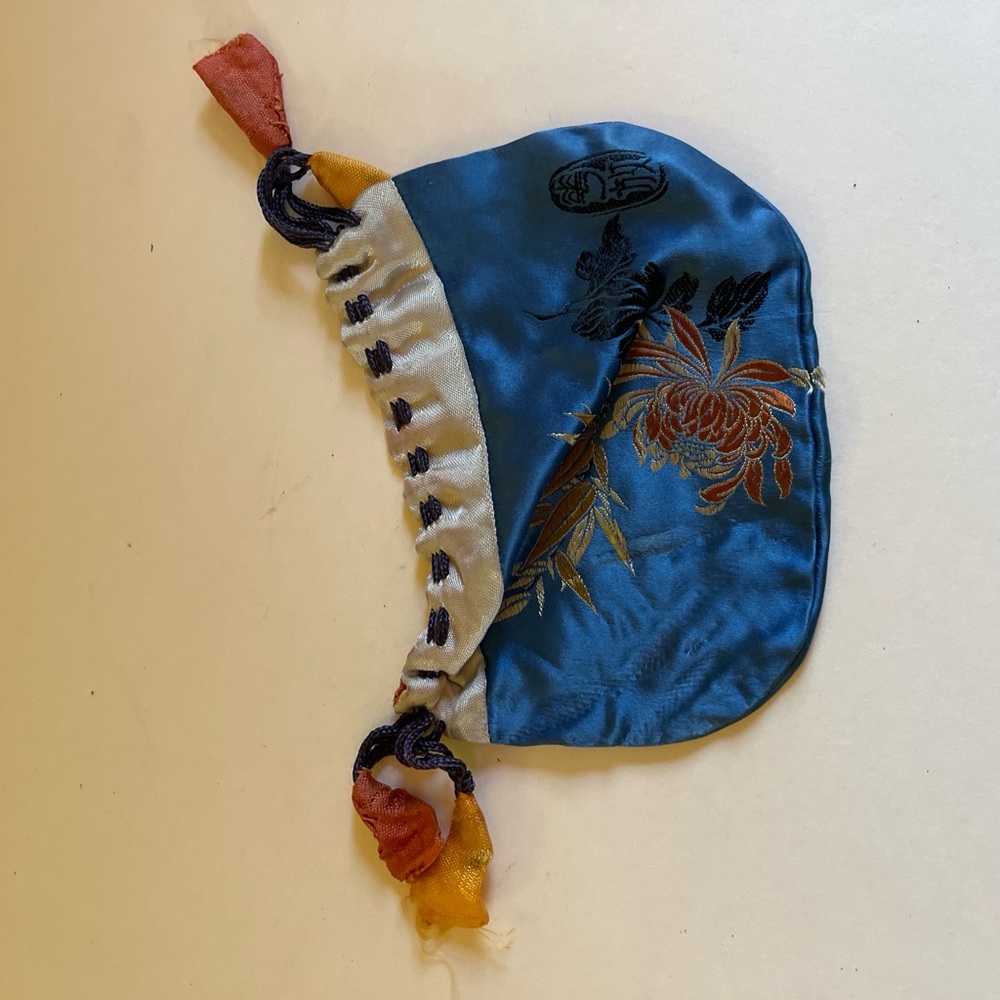 Vintage silk blue small cosmetic bag clutch 6” Pouch
